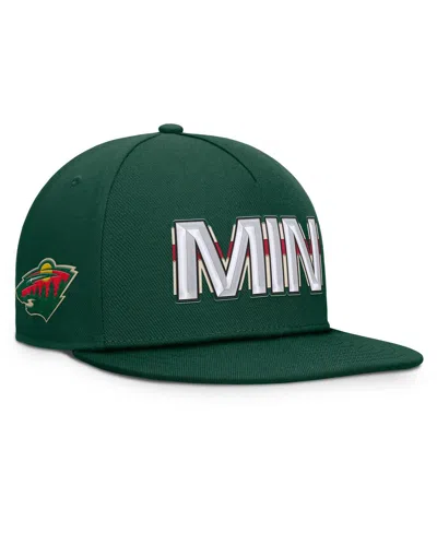 Fanatics Men's Green Minnesota Wild Authentic Pro Rink Team Code Snapback Hat In Red