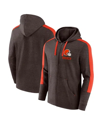 Fanatics Men's Heather Brown Cleveland Browns Gains Full-zip Hoodie In Brown,red
