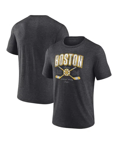 Fanatics Men's Heather Charcoal Boston Bruins Vintage Cross Sticks Distressed Tri-blend T-shirt In Black