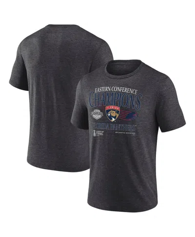 Fanatics Men's Heather Charcoal Florida Panthers 2025 Eastern Conference Champions Old School Tri-blend T-shi In Gray