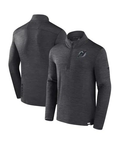 Fanatics Men's Heather Charcoal New Jersey Devils Tonal Logo Quarter-zip Pullover Sweatshirt In Black
