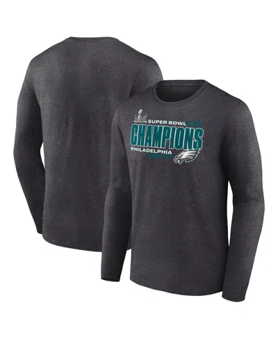 Fanatics Men's Heather Charcoal Philadelphia Eagles Super Bowl Lix Champions Under The Lights Long Sleeve T-s