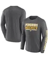 Fanatics Men's Heather Charcoal Pittsburgh Penguins Sweep Iconic Synthetic Long Sleeve T-shirt In Gray
