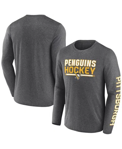 Fanatics Men's Heather Charcoal Pittsburgh Penguins Sweep Iconic Synthetic Long Sleeve T-shirt In Gray