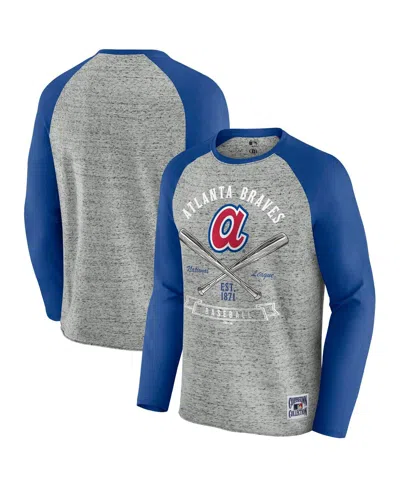 Fanatics Men's Heather Gray Atlanta Braves Raw Edge Raglan Long Sleeve Baseball T-shirt