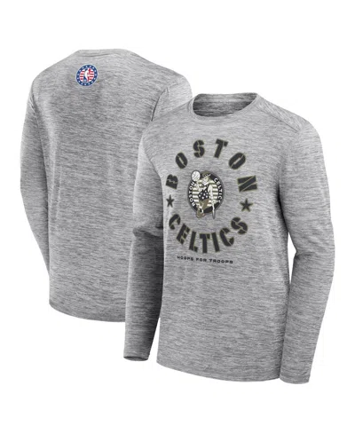 Fanatics Men's Heather Gray Boston Celtics Nba Hoops For Troops Long Sleeve T-shirt