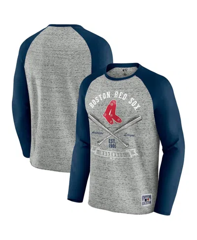 Fanatics Men's Heather Gray Boston Red Sox Raw Edge Raglan Long Sleeve Baseball T-shirt