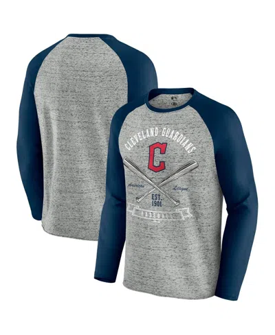 Fanatics Men's Heather Gray Cleveland Guardians Raw Edge Raglan Long Sleeve Baseball T-shirt