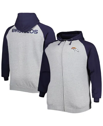 Fanatics Men's Heather Gray Denver Broncos Big And Tall Fleece Raglan Full-zip Hoodie Jacket