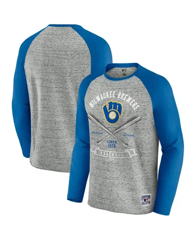 Fanatics Men's Heather Gray Milwaukee Brewers Raw Edge Raglan Long Sleeve Baseball T-shirt