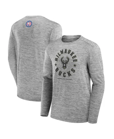 Fanatics Men's Heather Gray Milwaukee Bucks Nba Hoops For Troops Long Sleeve T-shirt