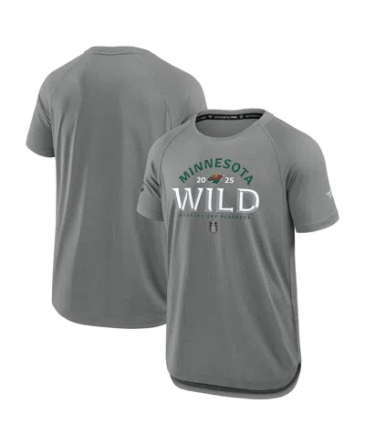 Fanatics Men's Heather Gray Minnesota Wild 2025 Stanley Cup Playoffs Authentic Pro Rink Performance T-shirt
