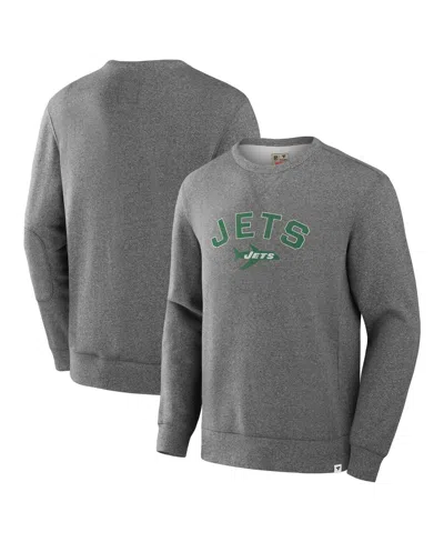 Fanatics Men's Heather Gray New York Jets Loop Terry Pullover Sweatshirt