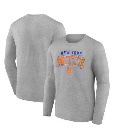 Fanatics Men's Heather Gray New York Mets Iconic Logo Long Sleeve T-shirt In Blue
