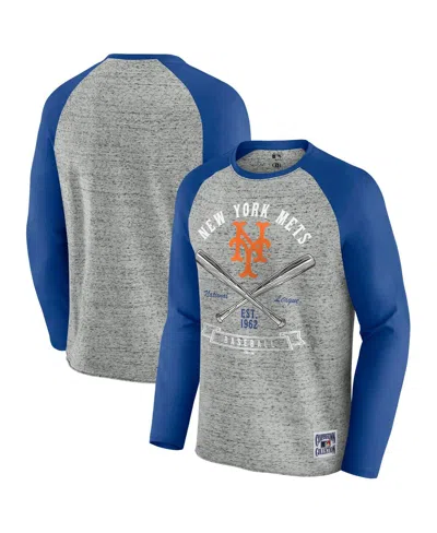 Fanatics Men's Heather Gray New York Mets Raw Edge Raglan Long Sleeve Baseball T-shirt
