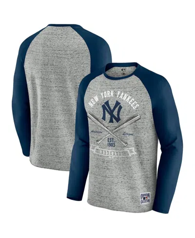 Fanatics Men's Heather Gray New York Yankees Raw Edge Raglan Long Sleeve Baseball T-shirt