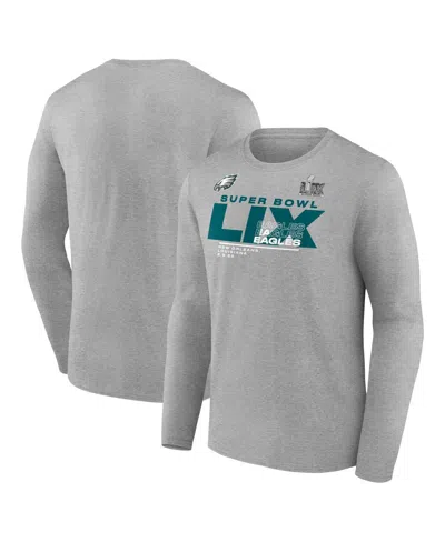 Fanatics Men's Heather Gray Philadelphia Eagles Super Bowl Lix Big Tall Quick Pass Long Sleeve T-shirt
