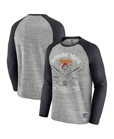 Fanatics Men's Heather Gray Pittsburgh Pirates Raw Edge Raglan Long Sleeve Baseball T-shirt