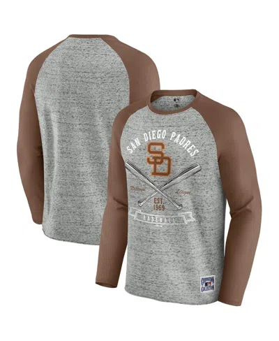 Fanatics Men's Heather Gray San Diego Padres Raw Edge Raglan Long Sleeve Baseball T-shirt