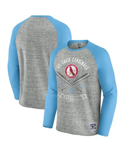 Fanatics Men's Heather Gray St. Louis Cardinals Raw Edge Raglan Long Sleeve Baseball T-shirt