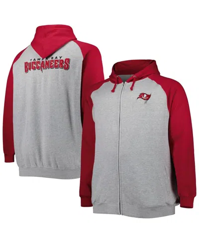 Fanatics Men's Heather Gray Tampa Bay Buccaneers Big Tall Fleece Raglan Full-zip Hoodie Jacket