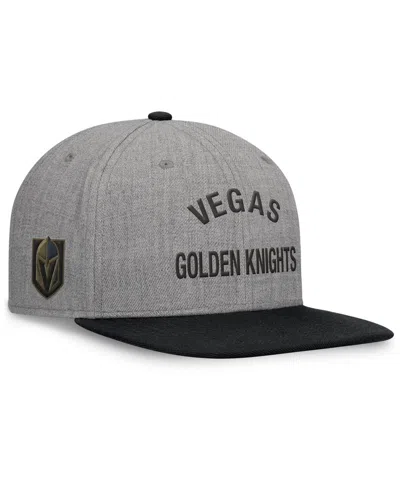 Fanatics Men's Heather Gray Vegas Golden Knights Elements Flat Brim Leather Strapback Hat In Heather Gray,black