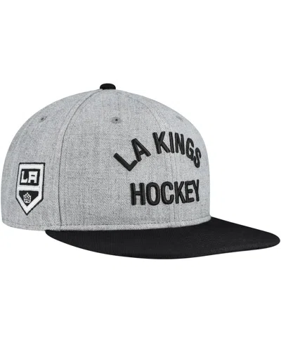 Fanatics Men's Heather Gray/black Los Angeles Kings Elements Flat Brim Leather Strap Back Hat