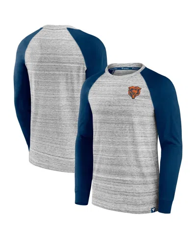 Fanatics Men's Heather Gray/navy Chicago Bears Fair Shake Raglan Long Sleeve T-shirt In Heather Gray,navy
