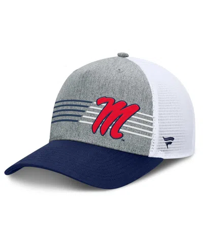 Fanatics Men's Heather Gray/navy Ole Miss Rebels Profile Trucker Adjustable Hat In Heather Gray,navy