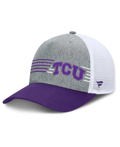 Fanatics Men's Heather Gray/purple Tcu Horned Frogs Profile Trucker Adjustable Hat In Heather Gray,purple