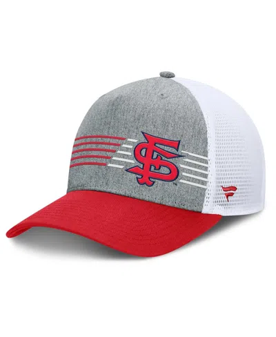 Fanatics Men's Heather Gray/red Fresno State Bulldogs Profile Trucker Adjustable Hat In Heather Gray,red