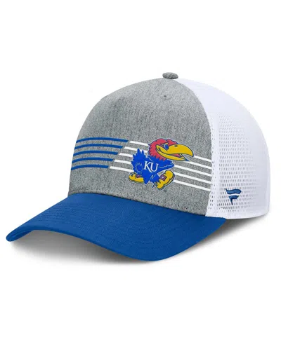 Fanatics Men's Heather Gray/royal Kansas Jayhawks Profile Trucker Adjustable Hat In Heather Gray,royal