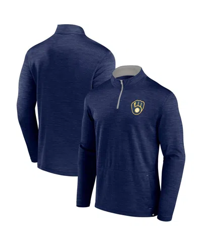 Fanatics Men's Heather Navy Milwaukee Brewers Fundamentals Quarter-zip Pullover Sweatshirt In Blue