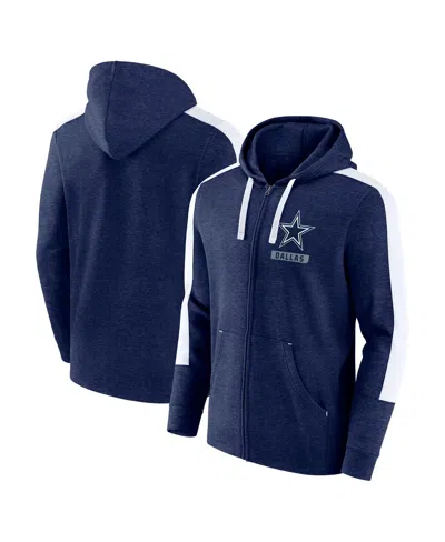 Fanatics Men's Heather Navy White Dallas Cowboys Gains Full-zip Hoodie In Heather Navy,white