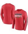 Fanatics Men's Heather Red Chicago Blackhawks Sweep Iconic Synthetic Long Sleeve T-shirt In Red