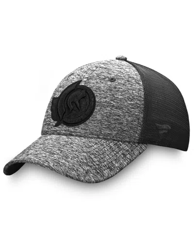 Fanatics Men's Heathered Black/black Ottawa Senators Authentic Pro Training Travel Trucker Flex Hat