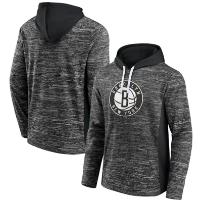 Fanatics Men's Heathered Charcoal, Black Brooklyn Nets Instant Replay Colorblocked Pullover Hoodie In Heather Charcoal