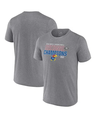 Fanatics Men's Heathered Gray Kansas Jayhawks 2022 Ncaa Men's Basketball National Champions Synthetic T-shirt