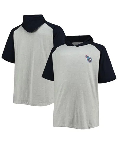 Fanatics Men's Heathered Gray, Navy Tennessee Titans Big And Tall Raglan Short Sleeve Pullover Hoodie In Heathered Gray,navy