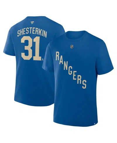 Fanatics Men's Igor Shesterkin Blue New York Rangers Authentic Stack Name Number T-shirt