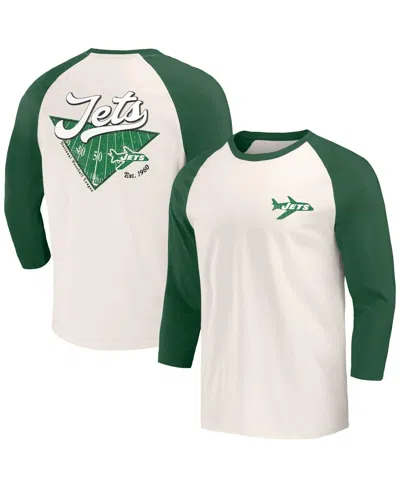 Fanatics Men's Kelly Green/white New York Jets Raglan 3/4 Sleeve T-shirt In Kelly Green,white