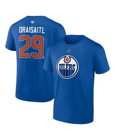 Fanatics Men's Leon Draisaitl Royal Edmonton Oilers Authentic Stack Name Number T-shirt In Blue