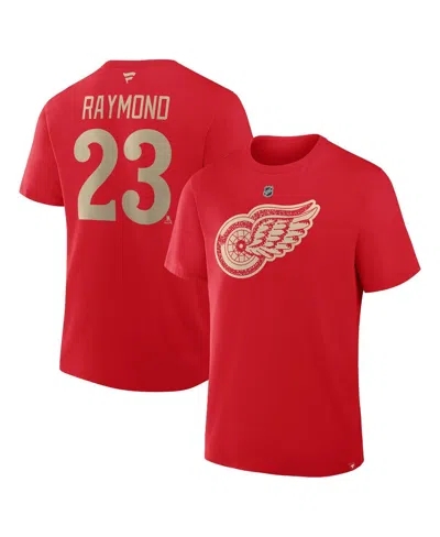 Fanatics Men's Lucas Raymond Red Detroit Red Wings Centennial Authentic Stack Name Number T-shirt