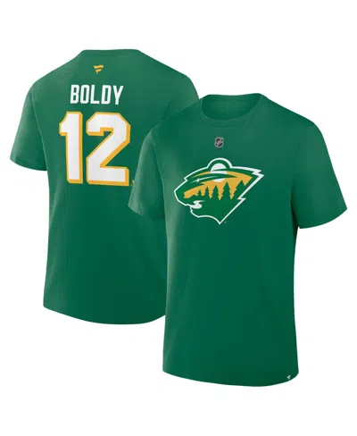 Fanatics Men's Matthew Boldy Kelly Green Minnesota Wild Authentic Stack Name Number T-shirt