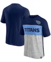 Fanatics Men's Navy And Heathered Gray Tennessee Titans Colorblock T-shirt In Navy,heathered Gray