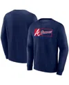 Fanatics Men's Navy Atlanta Braves Focus Fleece Pullover Sweatshirt In Navy