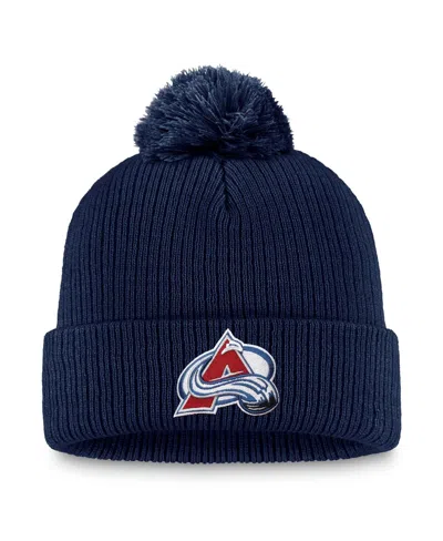 Fanatics Men's Navy Colorado Avalanche Primary Logo Cuffed Knit Hat With Pom In Blue