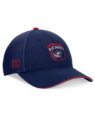 Fanatics Men's Navy Columbus Blue Jackets 2024 Nhl Draft On Stage Trucker Adjustable Hat In Navy,red