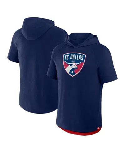 Fanatics Men's Navy Fc Dallas Hat Trick Stadium Slub Raglan Short Sleeve Pullover Hoodie In Blue
