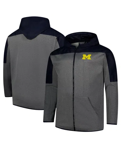 Fanatics Men's Navy, Gray Michigan Wolverines Big Tall Pieced Full-zip Hoodie Jacket In Navy,gray